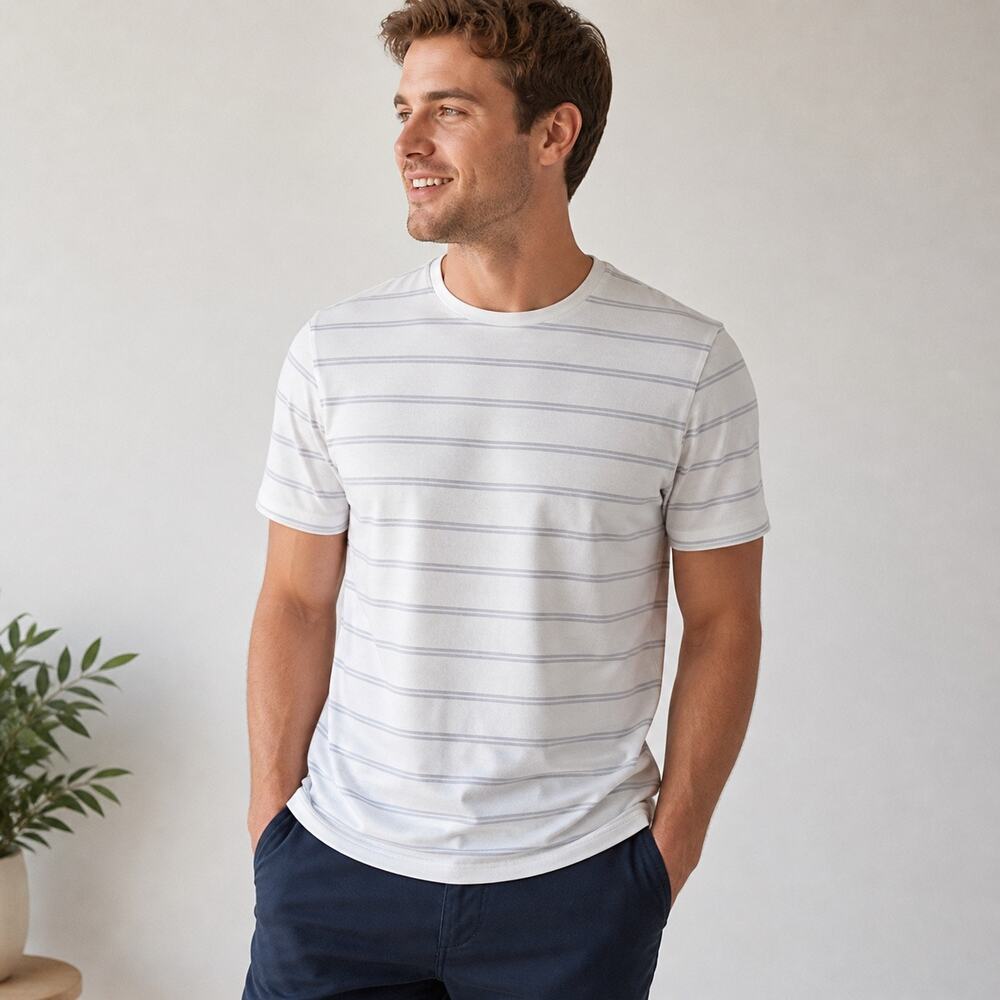Mizzen+Main White Gray Striped Short Sleeve Shirt Sz M